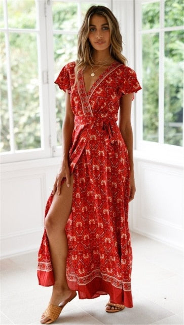 Floral Print V-Neck Maxi Dress