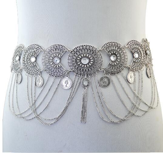Gypsy Gold Metal Crystal Coin Tassel Dance Belt