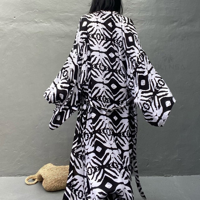 Retro Boho Long Sleeve Kimono Dress