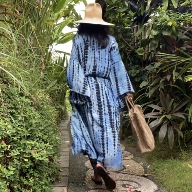 Retro Boho Long Sleeve Kimono Dress