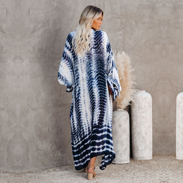 Retro Boho Long Sleeve Kimono Dress