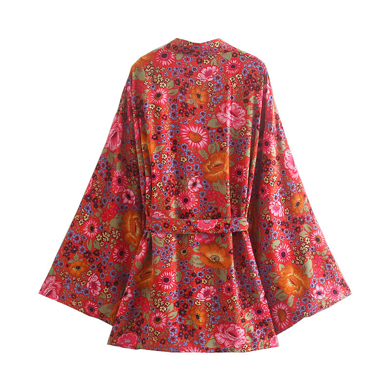 Boho Vintage Batwing Sleeves Sashes Kimono Robe
