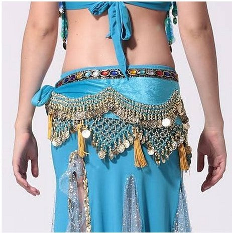 Velvet Lantern Gold Coins Belly Dance Hip Scarf For Women