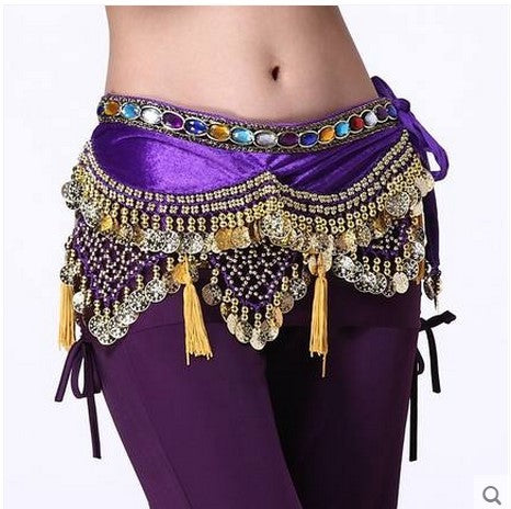 Velvet Lantern Gold Coins Belly Dance Hip Scarf For Women