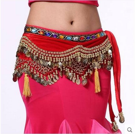 Velvet Lantern Gold Coins Belly Dance Hip Scarf For Women