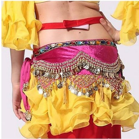 Velvet Lantern Gold Coins Belly Dance Hip Scarf For Women