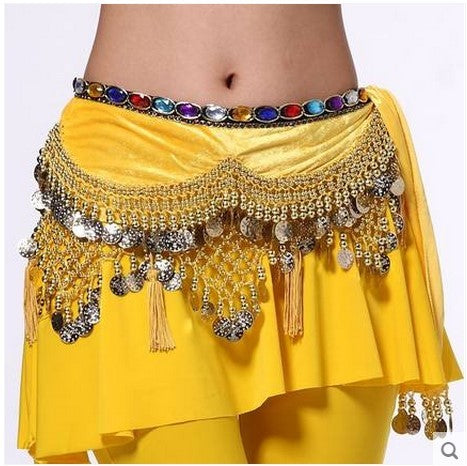 Velvet Lantern Gold Coins Belly Dance Hip Scarf For Women