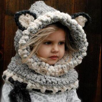 Kids Knitted Wool Wrap Fox Scarf Cap