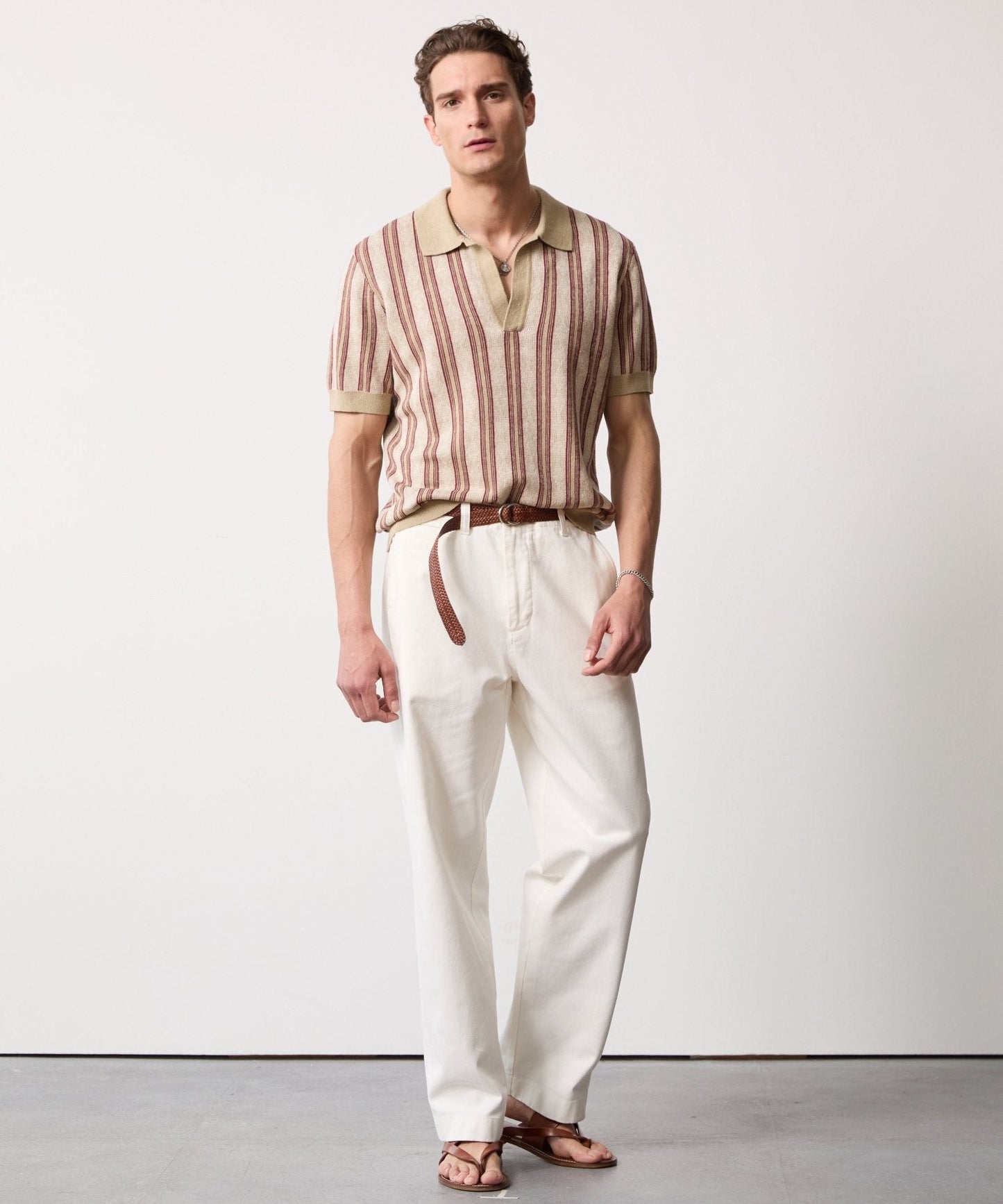 Relaxed Vertical Stripe Montauk Polo in Sand Dune