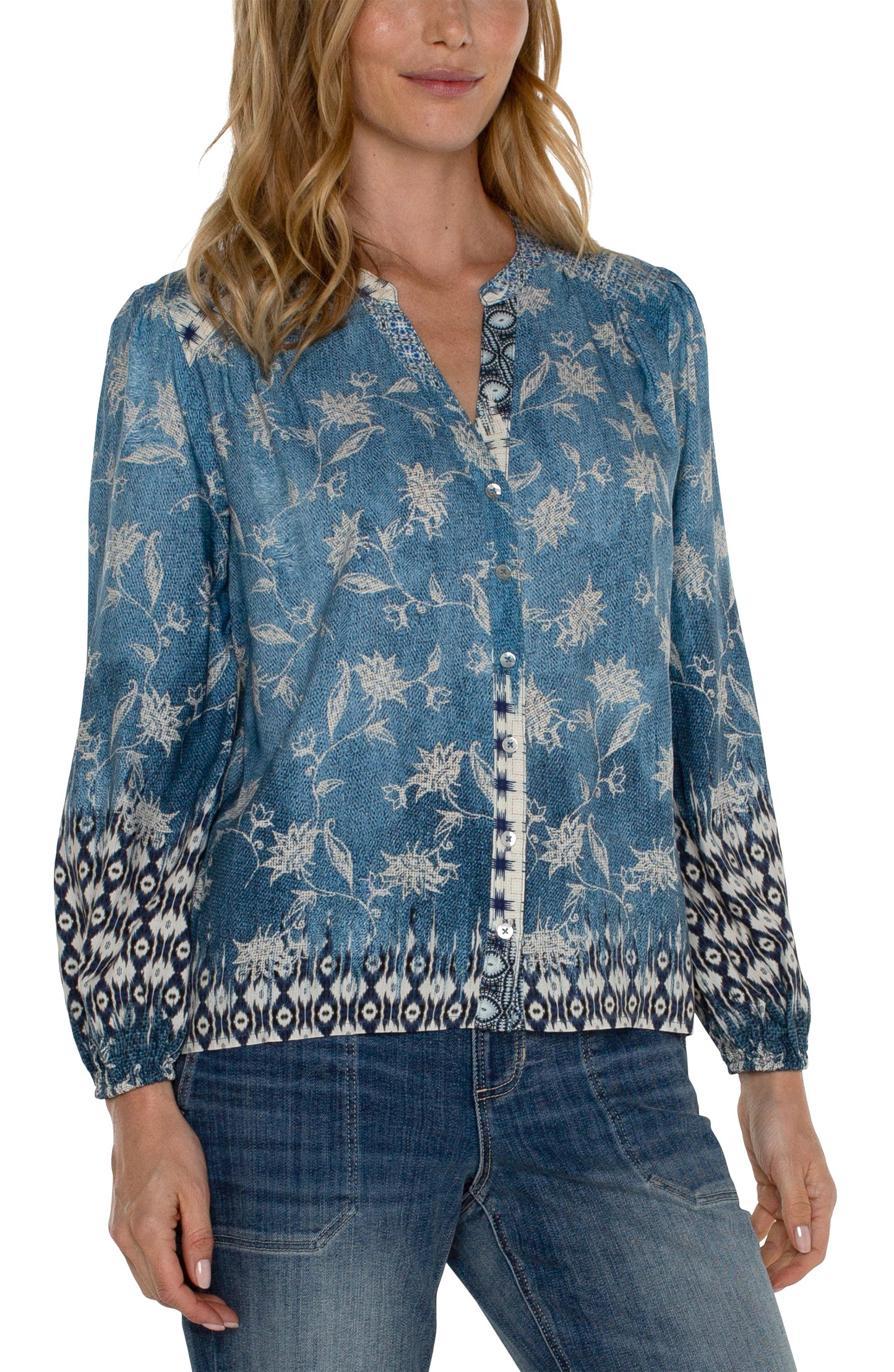 Front Shirred Long Sleeve Top