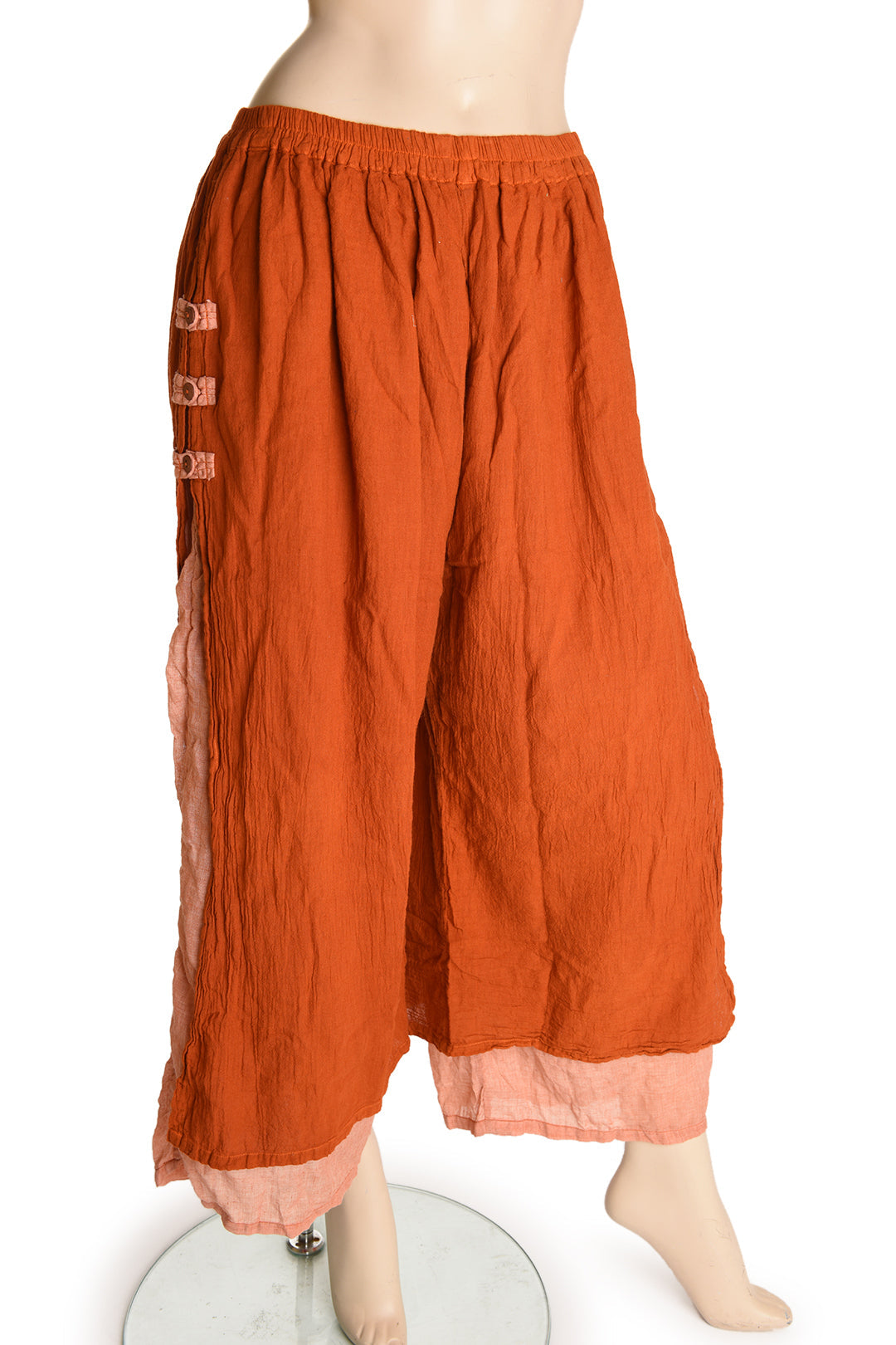 Cotton 2 Layer Pants With Side Splits And Elastic Waist