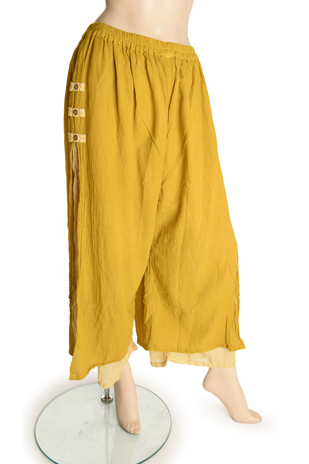 Cotton 2 Layer Pants With Side Splits And Elastic Waist