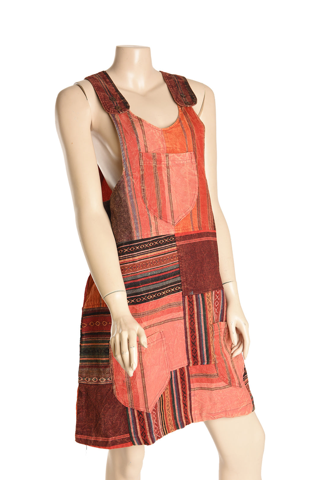 Cotton Patchwork Stonewashed Short Dress