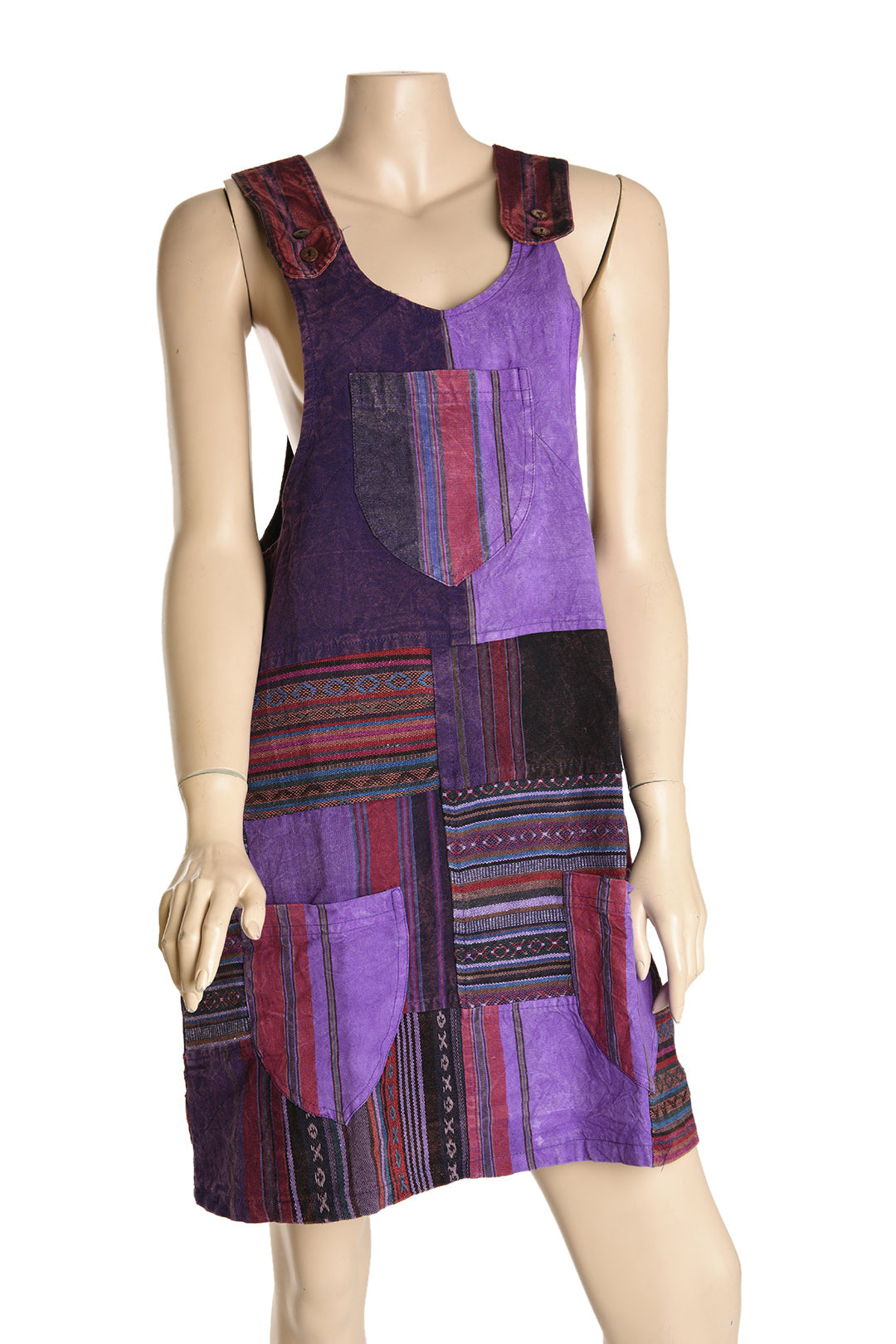 Cotton Patchwork Stonewashed Short Dress
