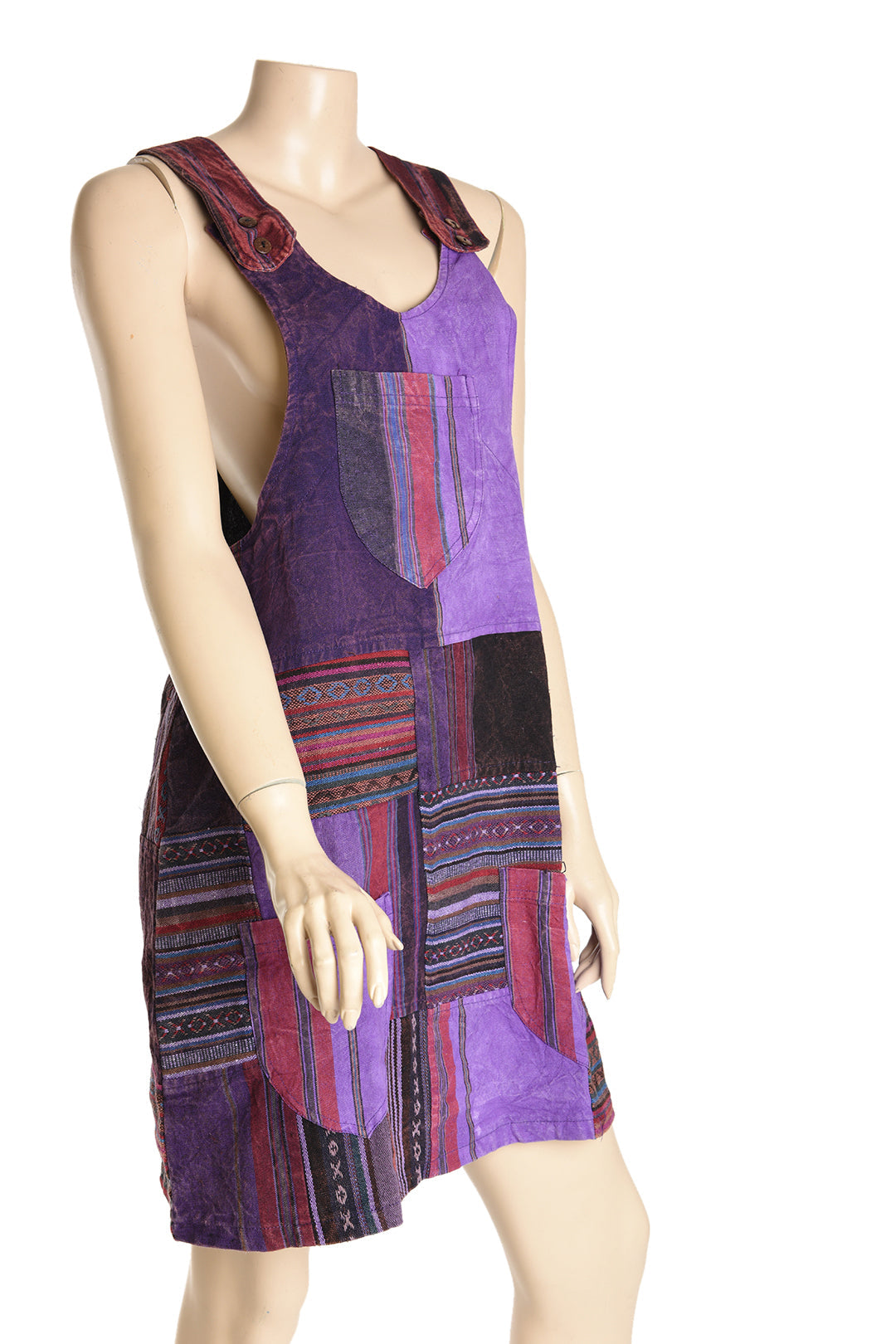 Cotton Patchwork Stonewashed Short Dress