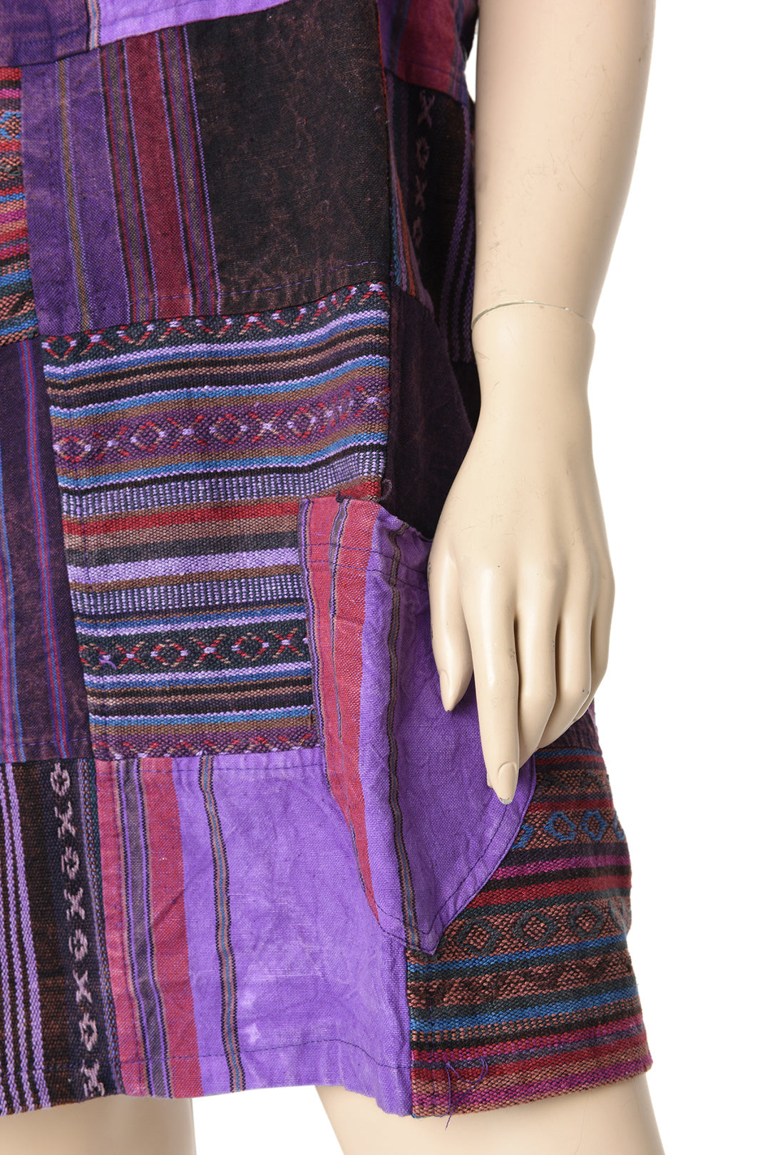 Cotton Patchwork Stonewashed Short Dress