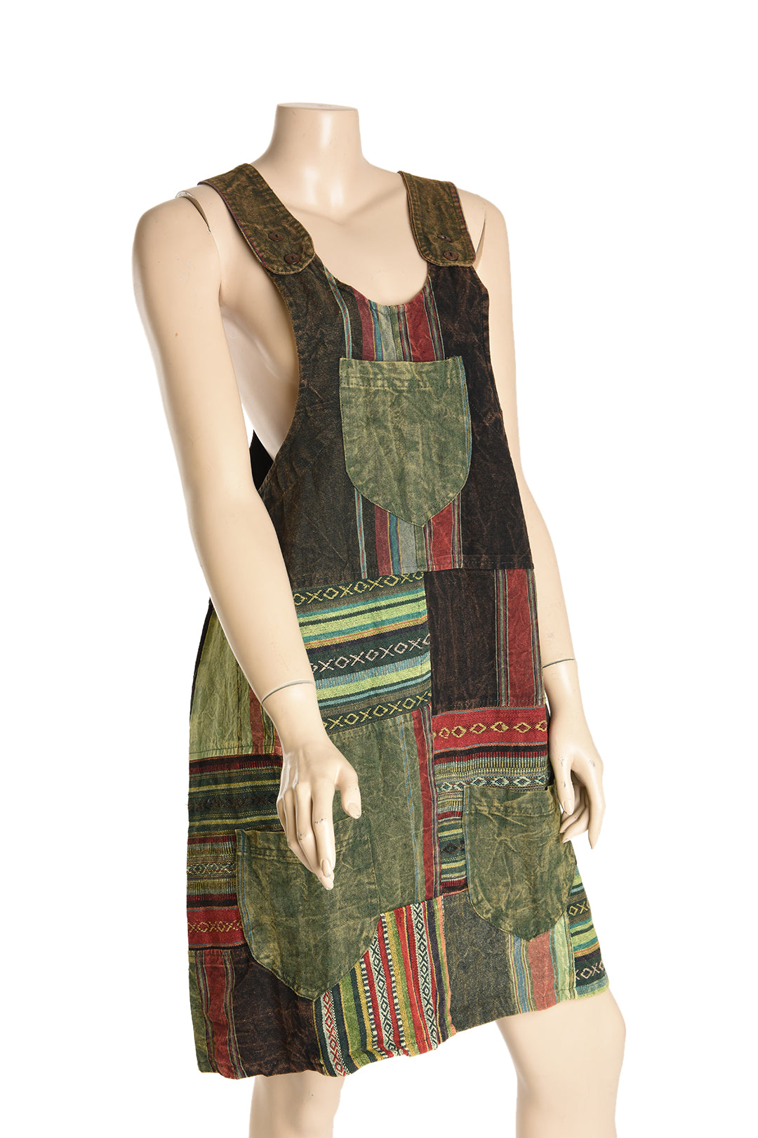 Cotton Patchwork Stonewashed Short Dress