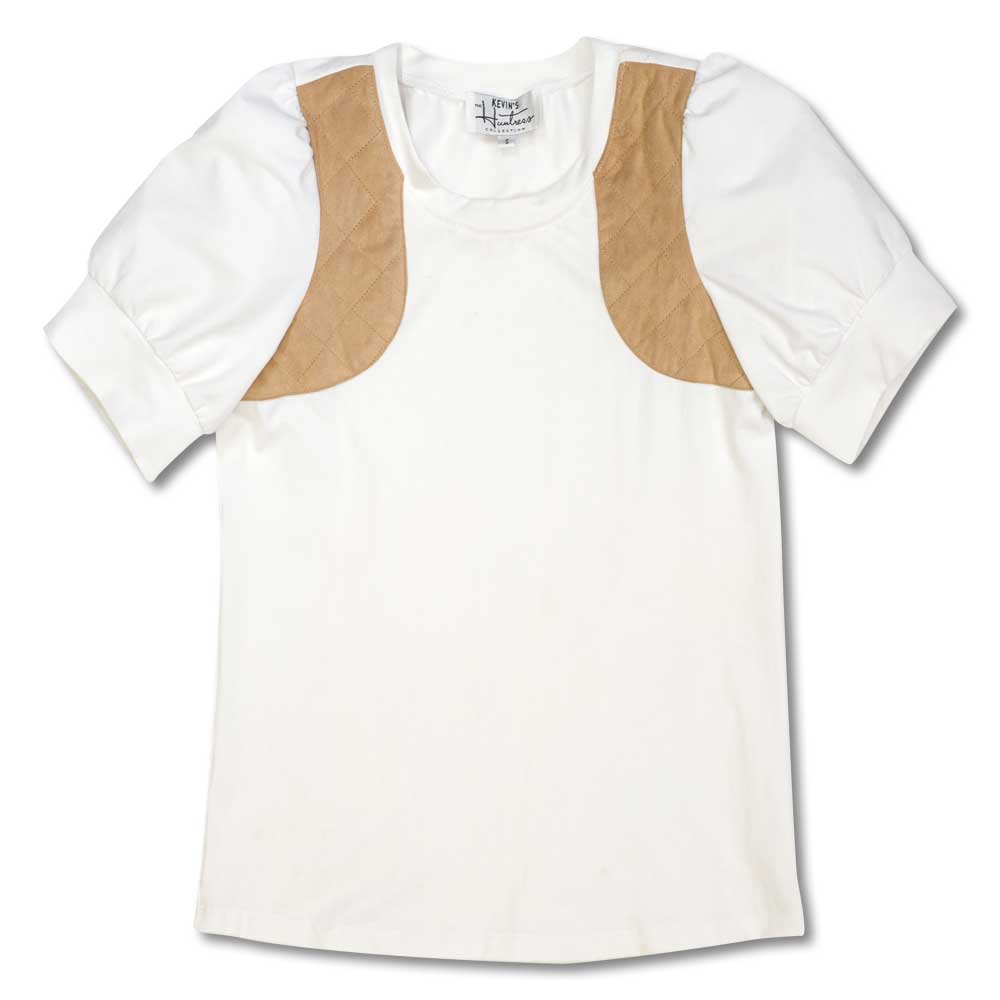 Kevin's Huntress Scoop Neck Puff Sleeve Shooting Tee-Women's Clothing-White with Buff Patches-XS-Kevin's Fine Outdoor Gear & Apparel