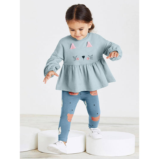 Cozy Fleece-Lined Toddler Girl's Sweater Set with Patterned Long Pants