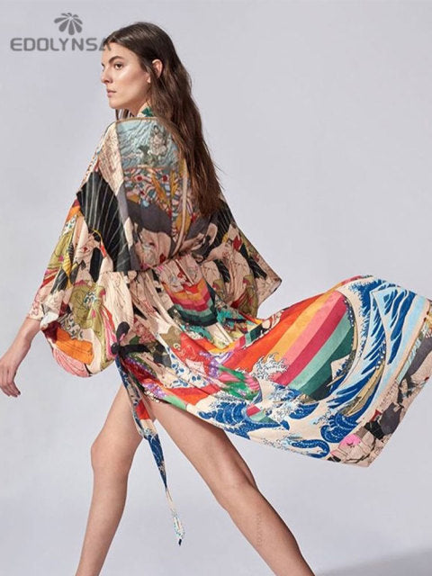 Boho Print Half Sleeve Long Kimono