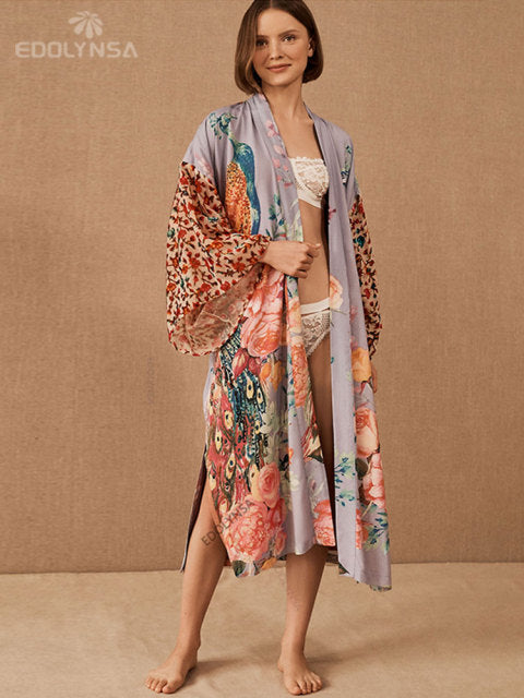 Boho Print Half Sleeve Long Kimono