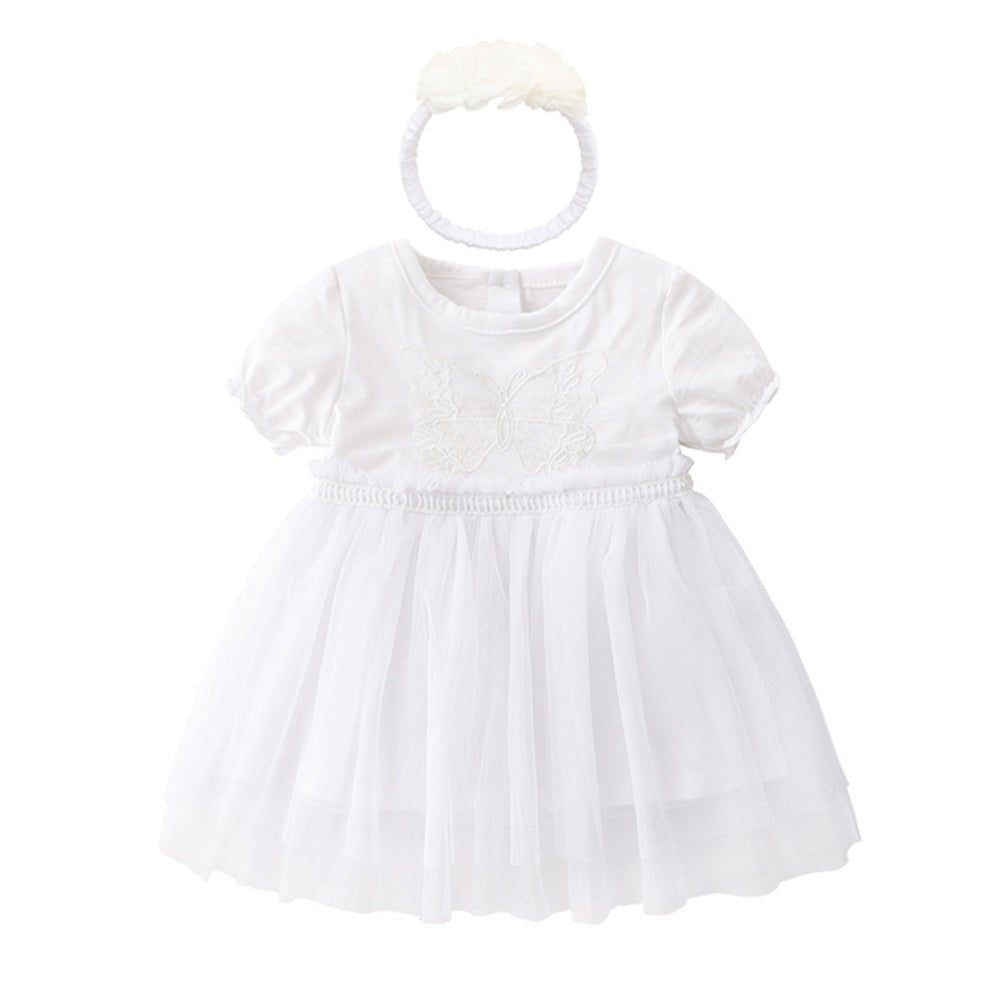 2023 Summer New Arrival Girls' Dress - Super Charming White Butterfly Embroidered Short Sleeve Party Dress - babeliobaby