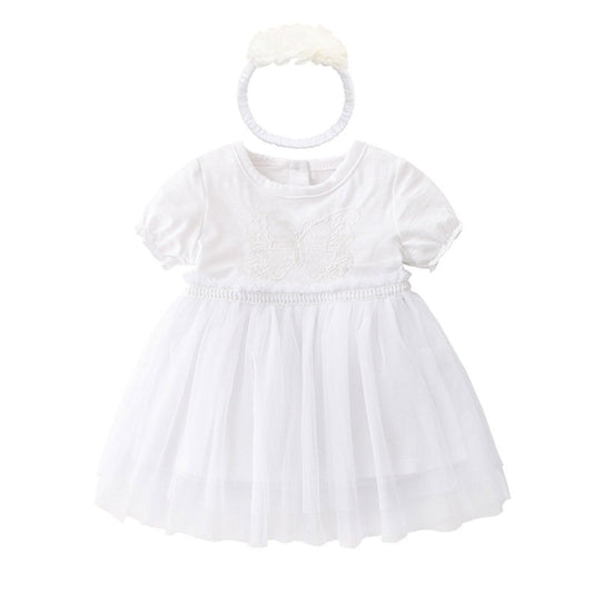 2023 Summer New Arrival Girls' Dress - Super Charming White Butterfly Embroidered Short Sleeve Party Dress - babeliobaby
