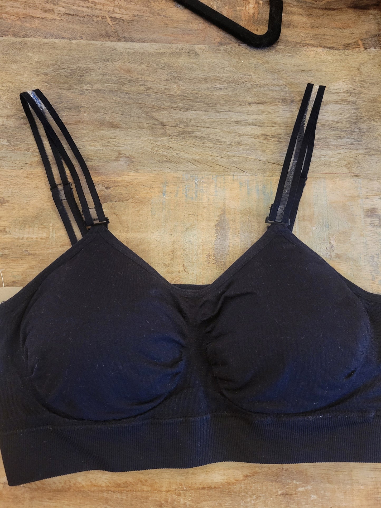 Thin Sheer Strap Bra in Black