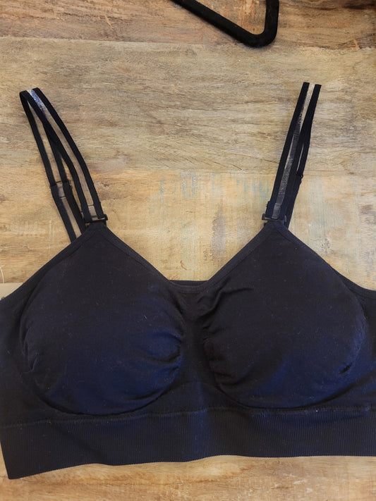 Thin Sheer Strap Bra in Black