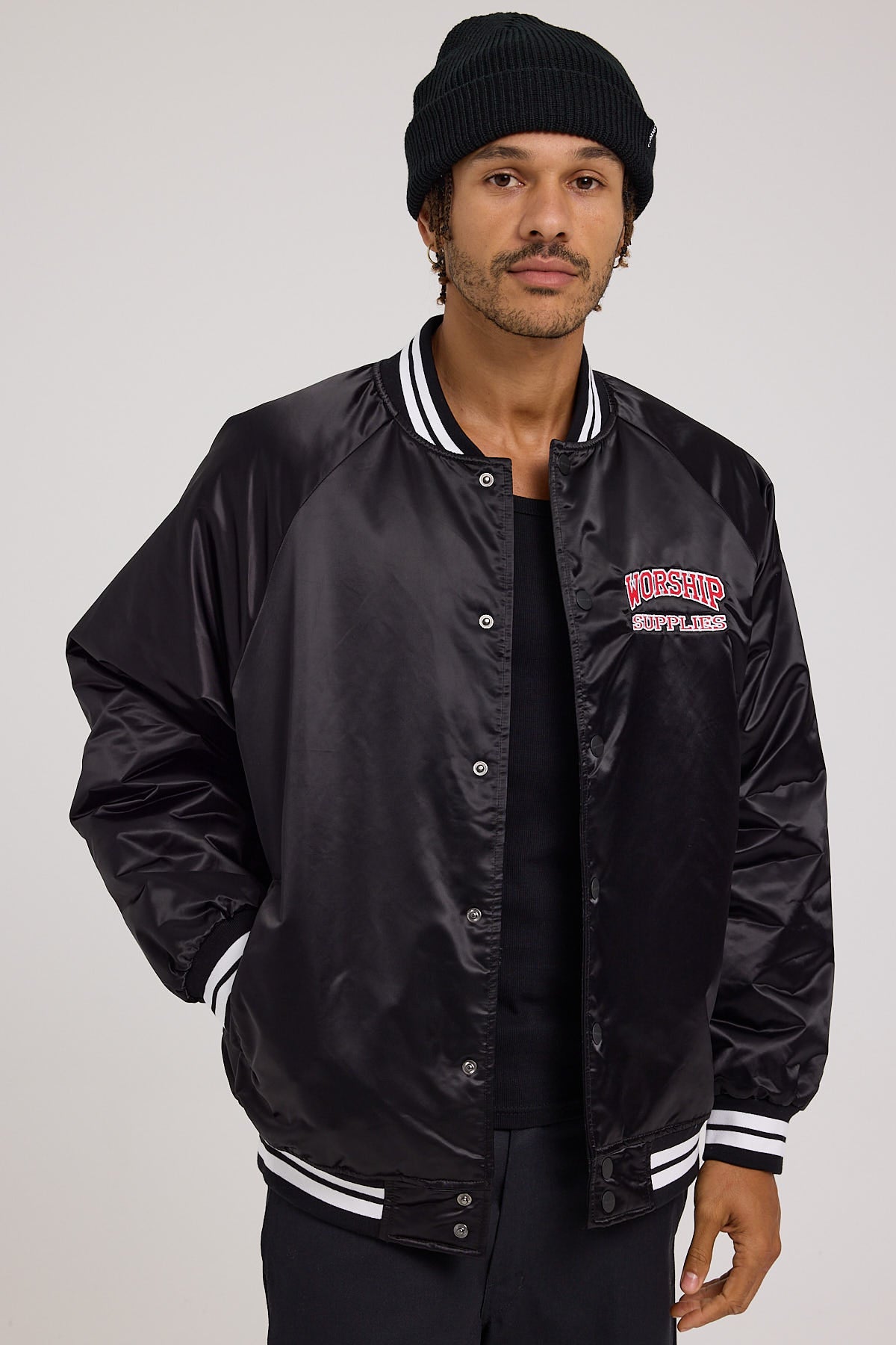 Worship Get Off Nylon Varsity Jacket Black