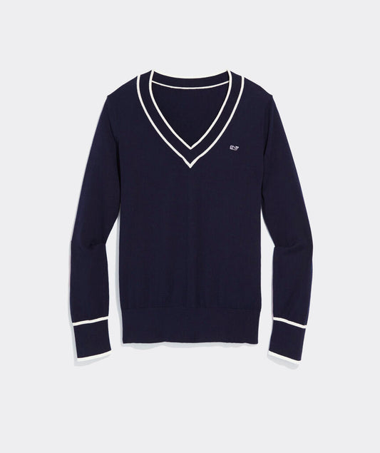 Heritage Tipped V-Neck in Blue