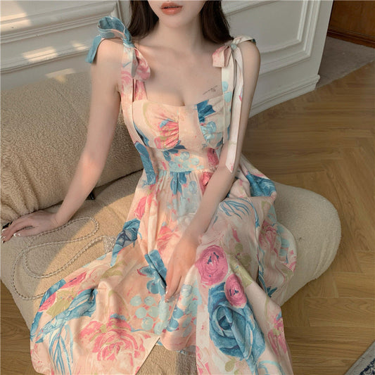 ella A french-style vintage floral dress with suspenders sajiaoguniang-188# Multi - YourStore