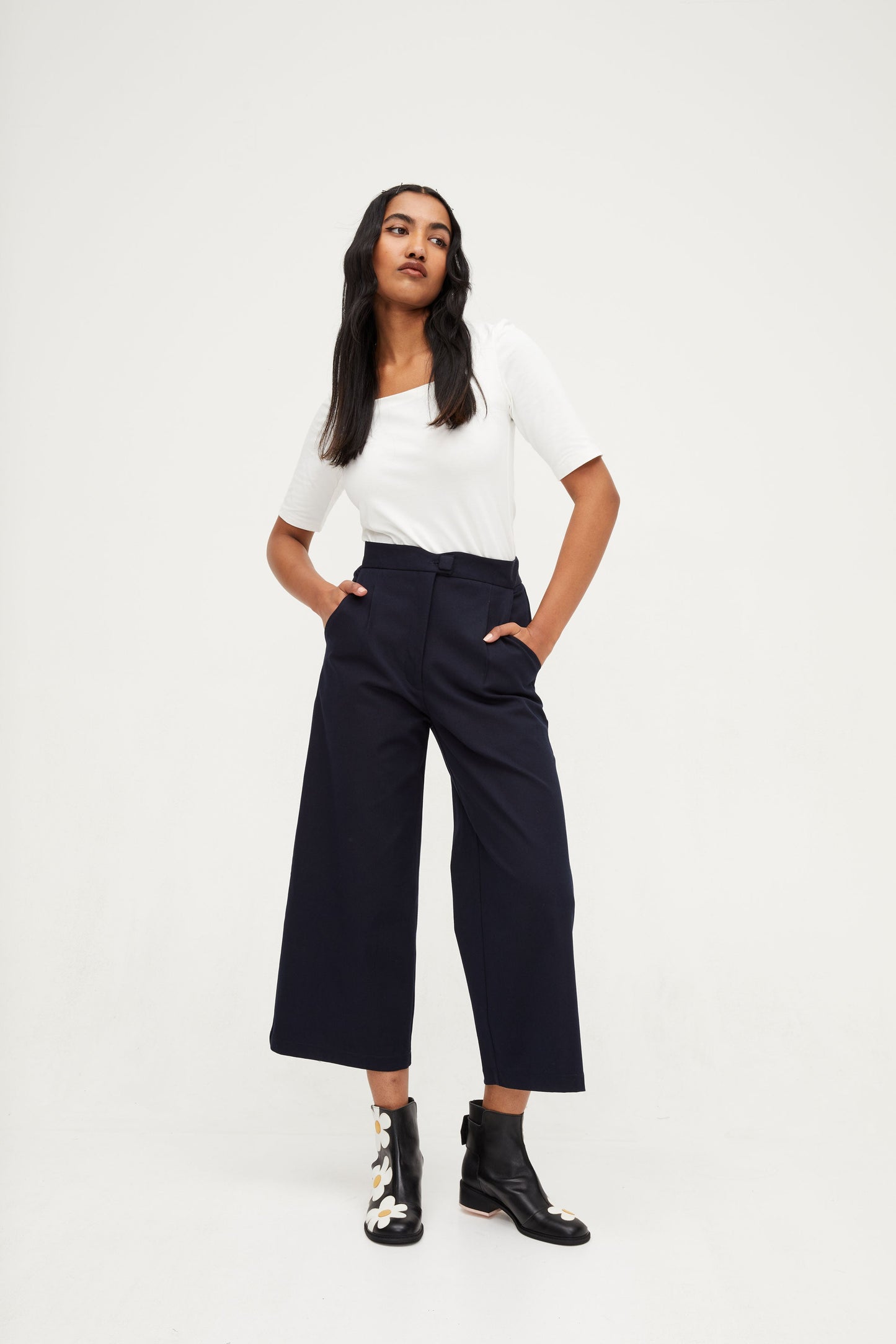 Wide Leg Tailored Pant - Classic Navy