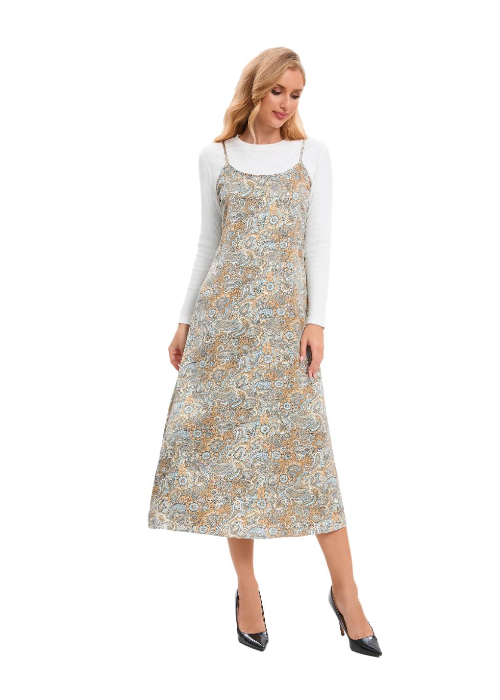 Beige Slip Midi Dress Outfit Set