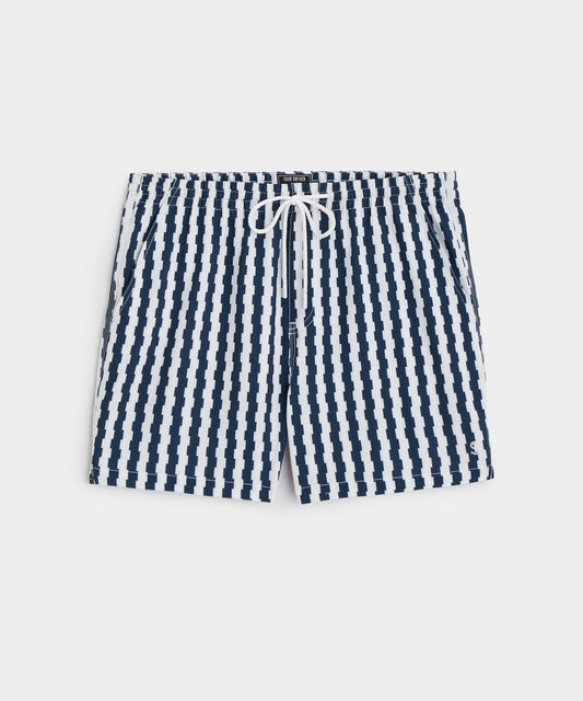5" MONTAUK SWIM SHORT IN NAVY ZIPPER STRIPE