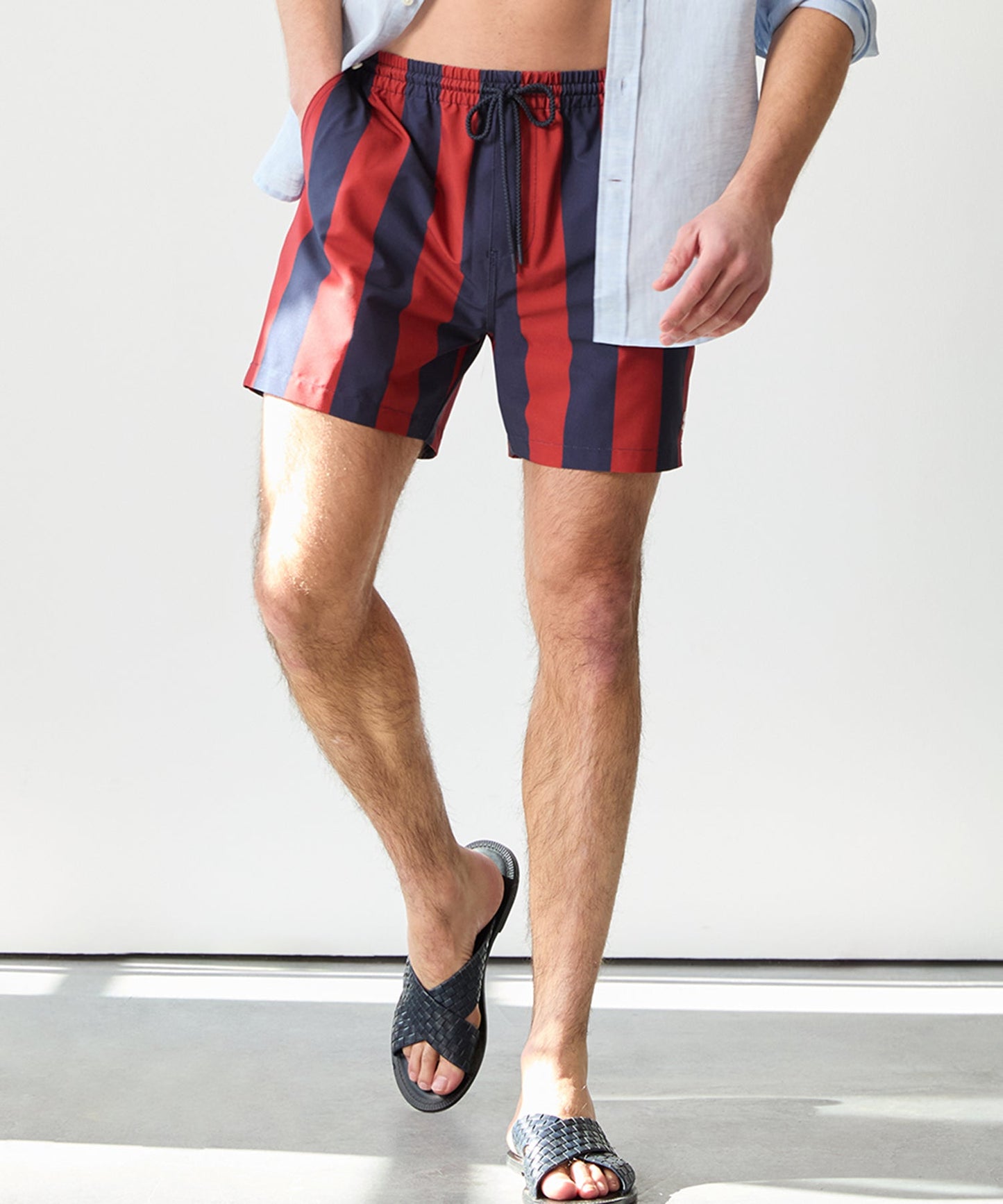 5" MONTAUK SWIM SHORT IN RED NAVY STRIPE