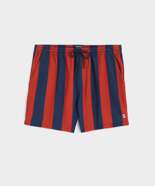 5" MONTAUK SWIM SHORT IN RED NAVY STRIPE