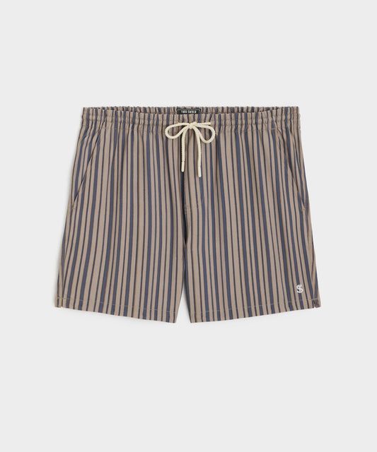 5" Montauk Swim Short in Tan Double Stripe