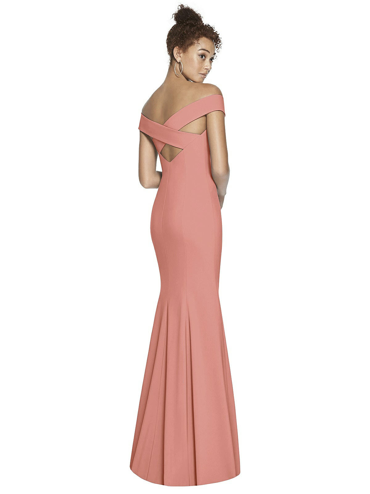 Off-the-Shoulder Criss Cross Back Trumpet Gown