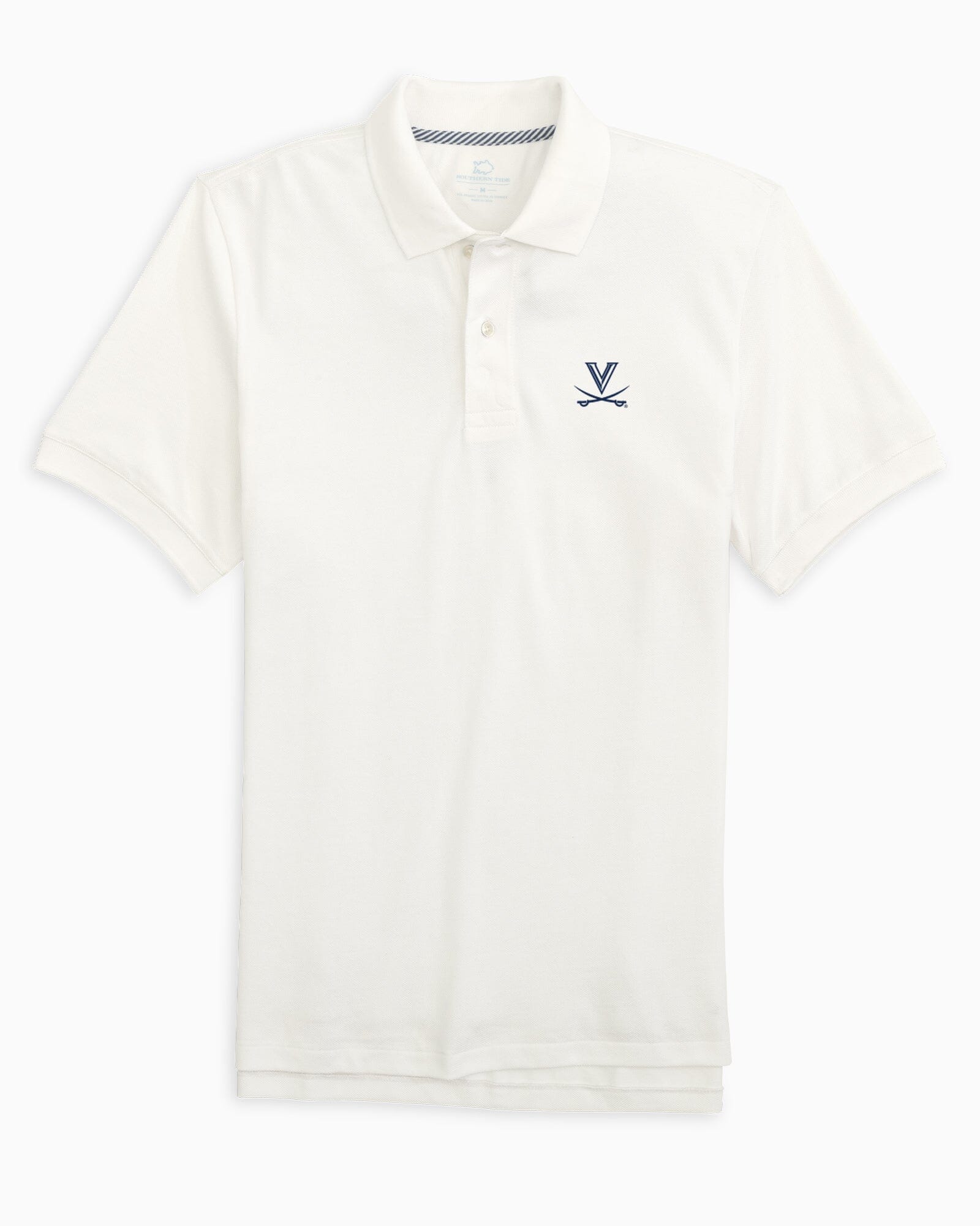 The front view of the Virginia Cavaliers Skipjack Polo by Southern Tide - Classic White