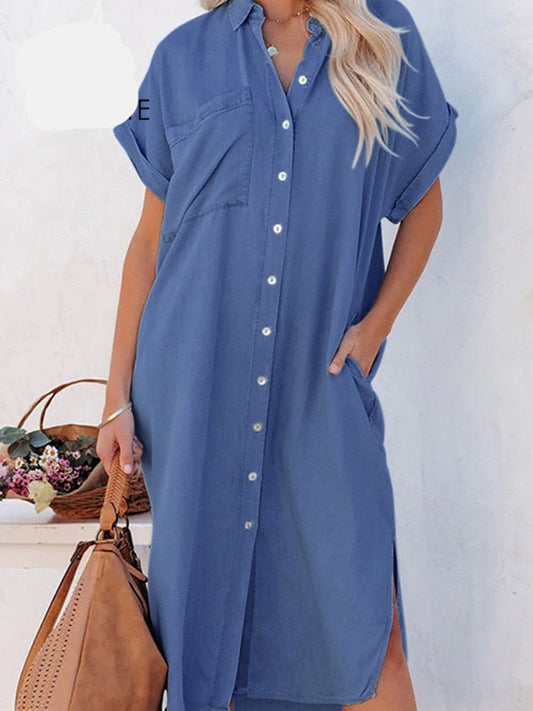 Sexy Collar Bell Loose Button Midi Dress