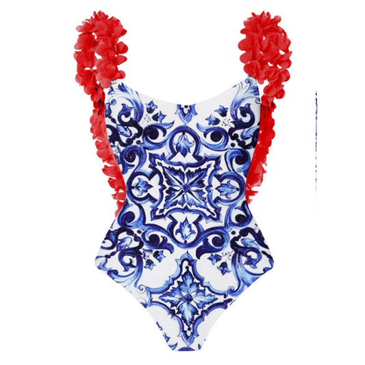 Vintage Backless Designer One Piece Swimsuit & SkirtC
