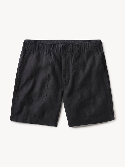 Black Loomed Linen Fatigue Short