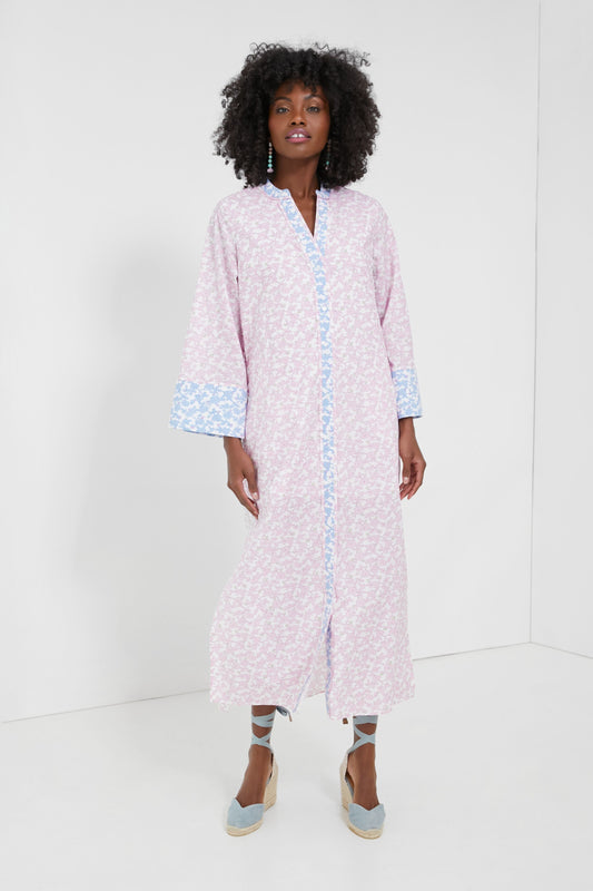 Lilac Floral Lyford Caftan with Blue Floral Trim