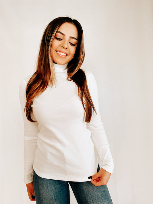 Long Sleeve Turtle Neck Tee in White - Madison's Niche