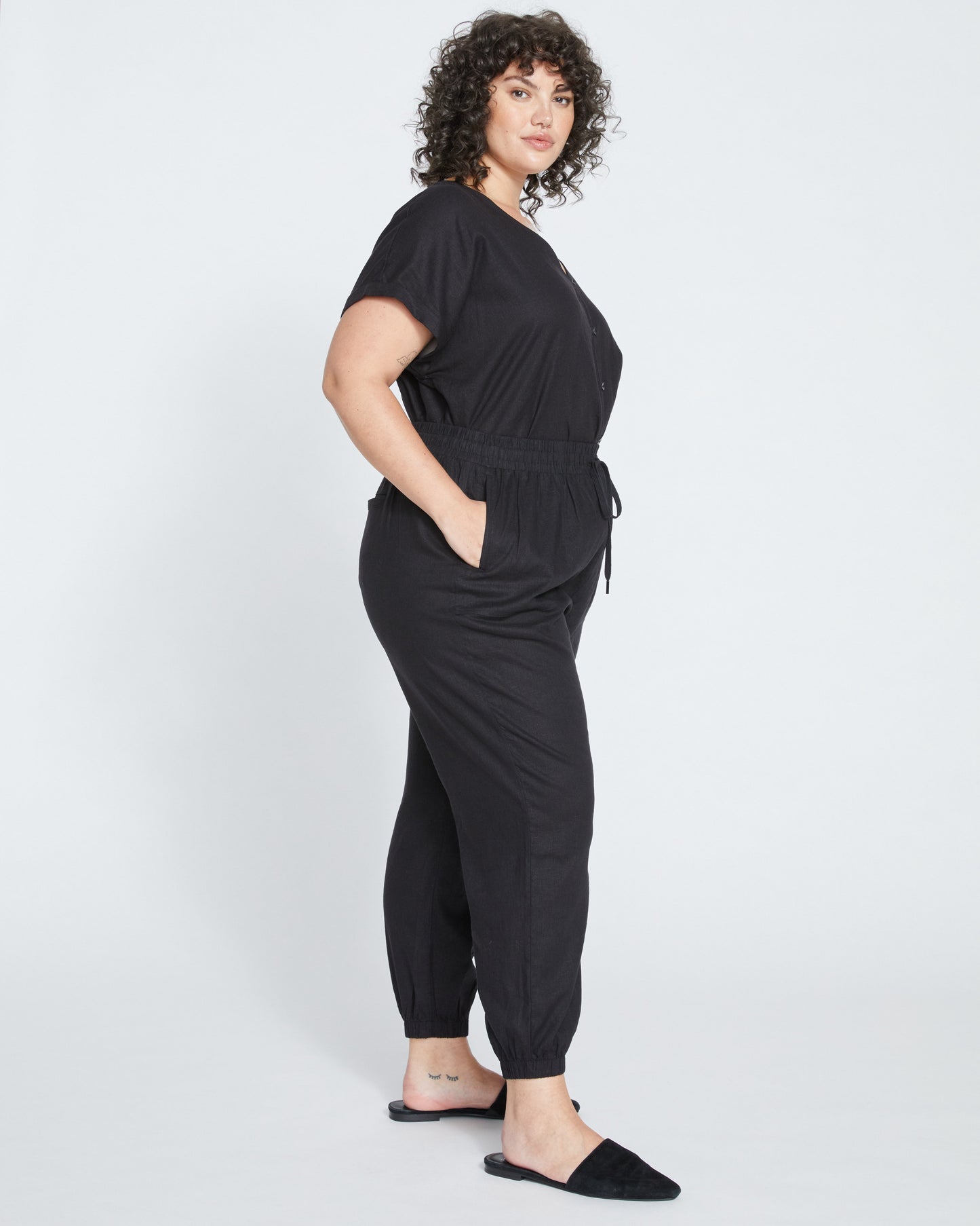 Shoreline Linen Joggers - Black