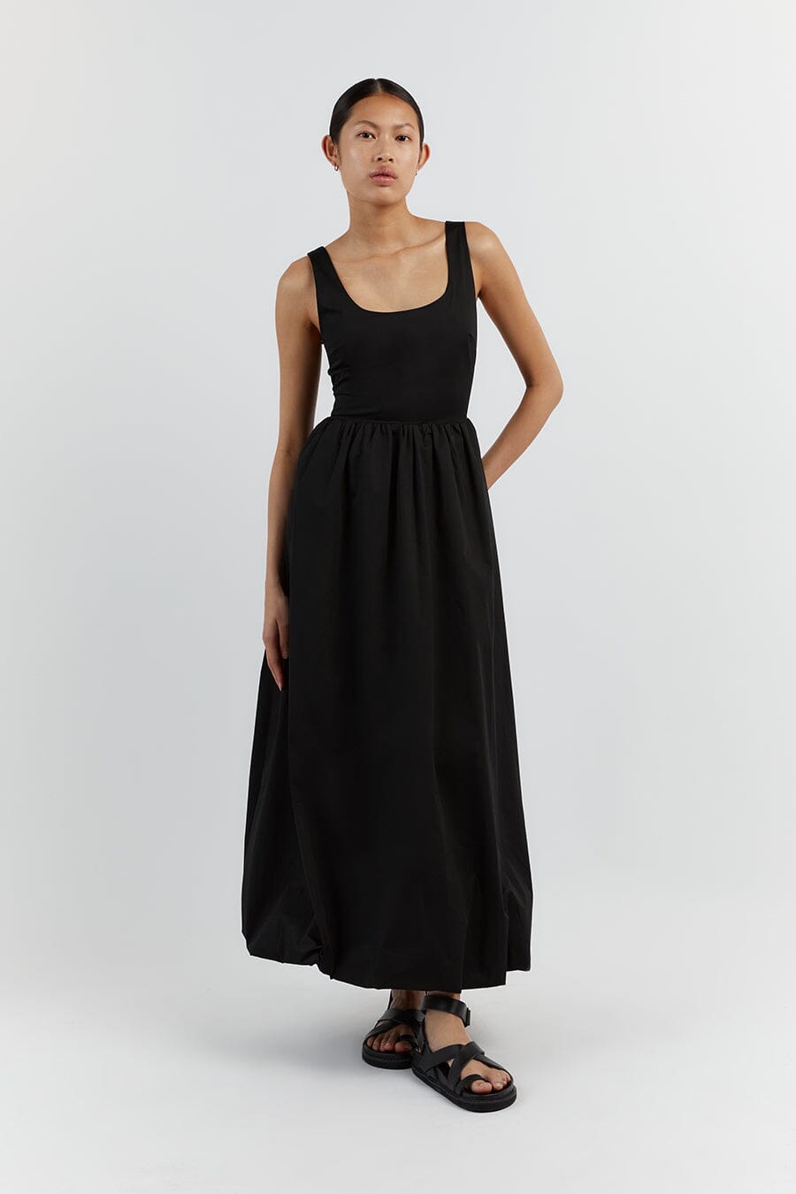 MORGAN BLACK COTTON MIDI DRESS Clothing DISSH Boutiques 12 BLACK