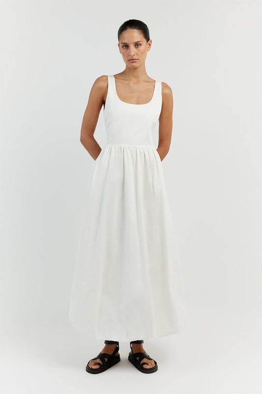 MORGAN WHITE COTTON MIDI DRESS Clothing DISSH Boutiques 12 WHITE