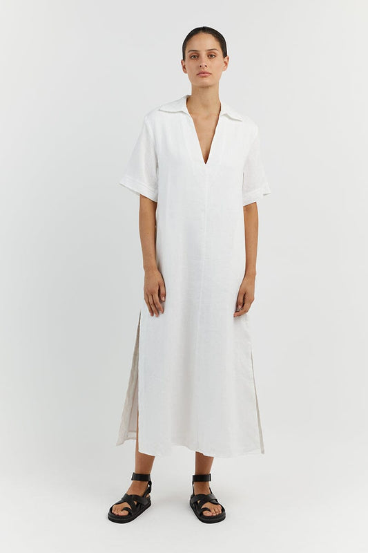 CANDICE WHITE LINEN MIDI DRESS Clothing DISSH Boutiques 14 WHITE
