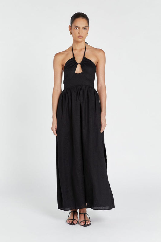 ALYSSA BLACK LINEN MAXI DRESS Clothing DISSH Boutiques 16 BLACK